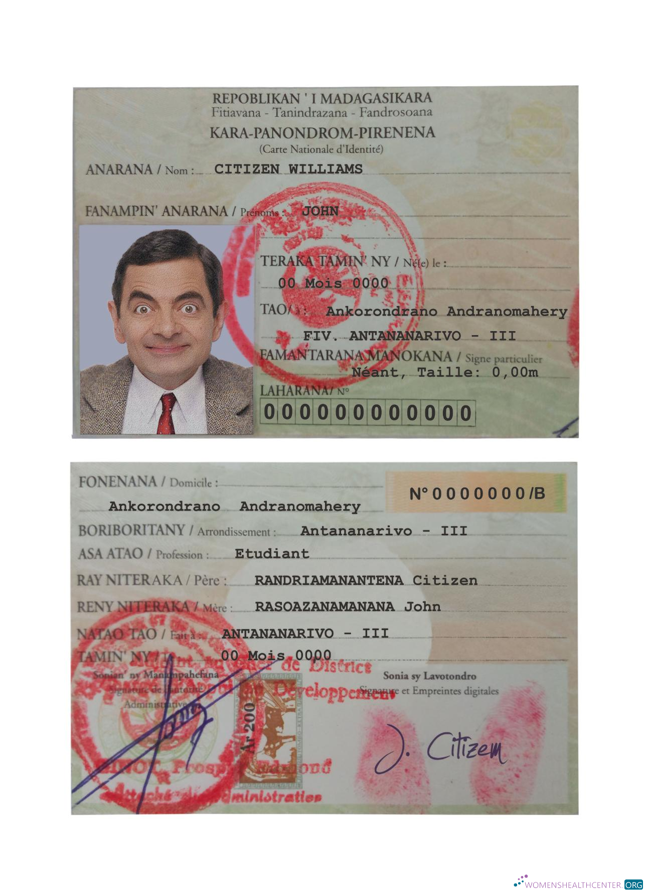 Download Madagascar ID card Photoshop template